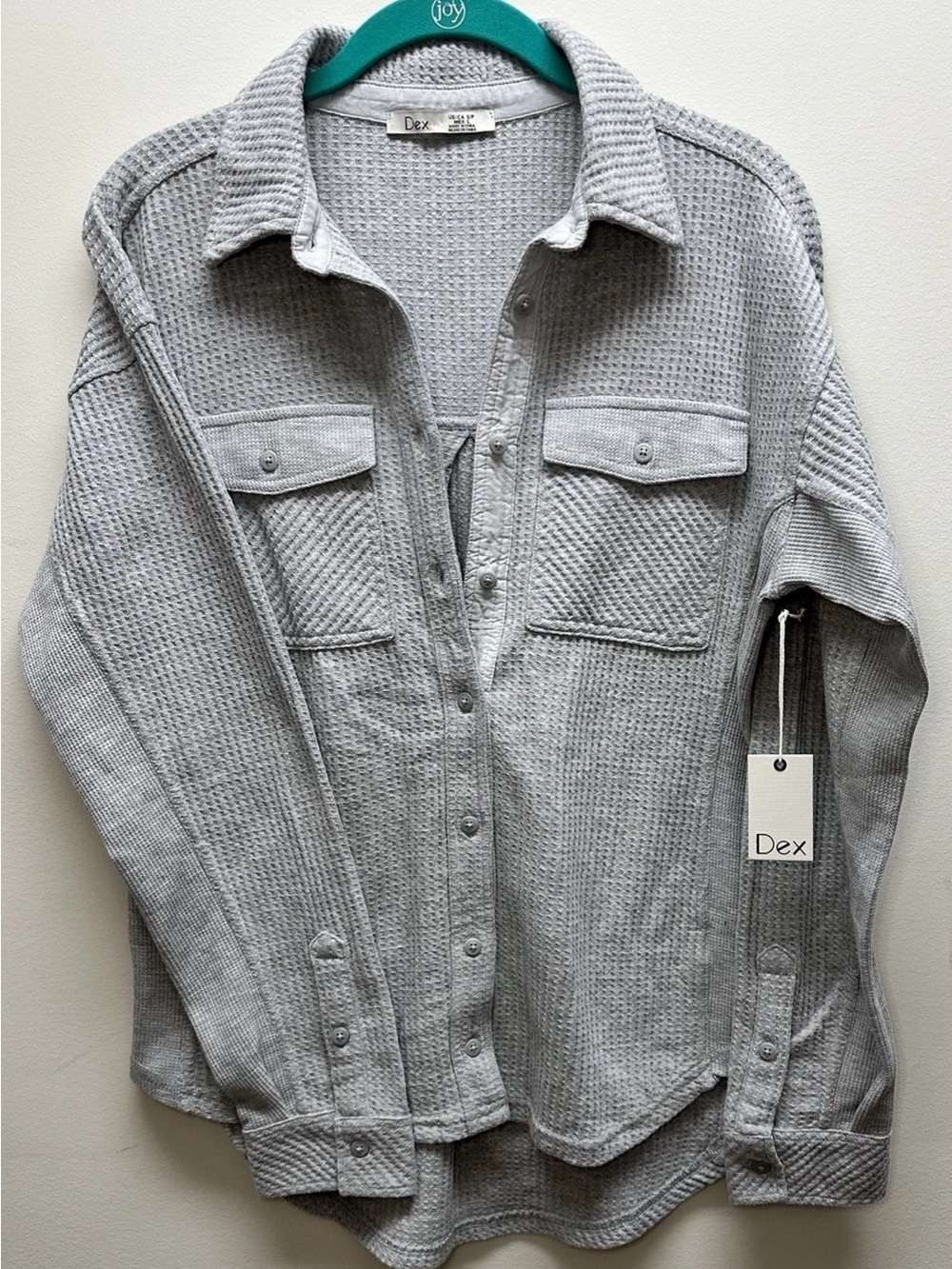Dex Gray Waffle-Knit Button-Front Shirt Jacket